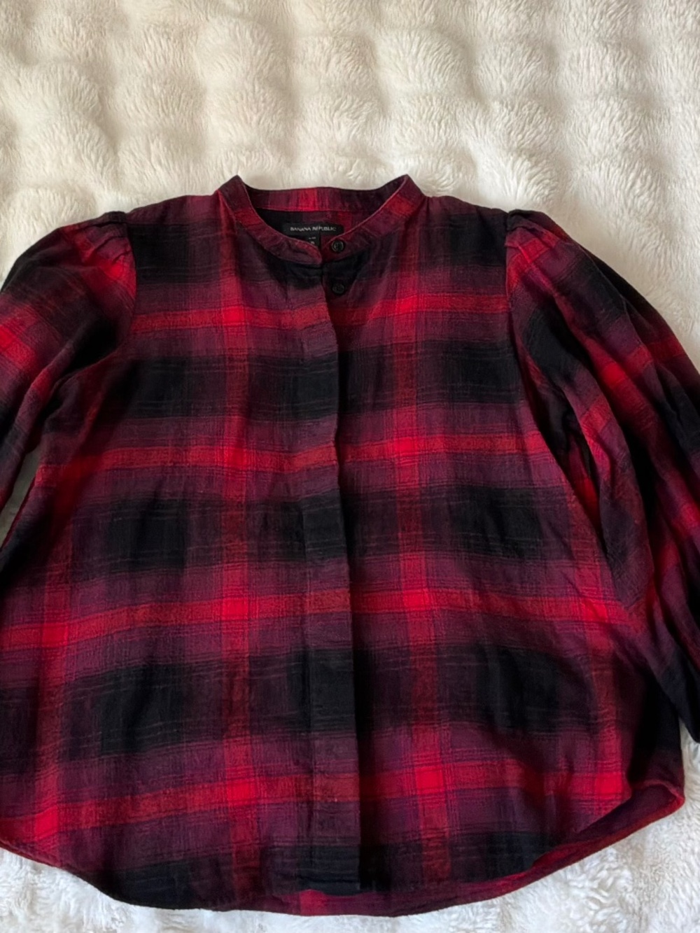 Banana Republic Red Black Shadow Plaid Flannel Button Down Top Size Petite Med